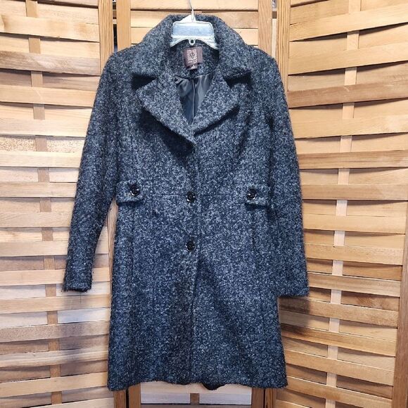 Anne Klein Dark Gray Trench Coat Women S Wool Polyester Jacket Warm Winter - Picture 1 of 11